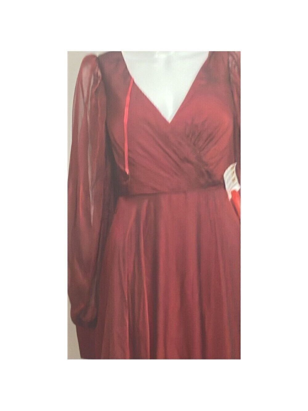 Mac Duggal Long Sleeve Modest Garnet Red Chiffon Evening Gown Size 4 - Picture 9 of 9